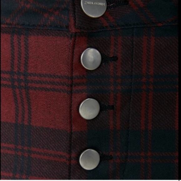 Zara Red and Black Plaid Check Skinny Pants Jeans Trousers Size - Picture 7 of 7